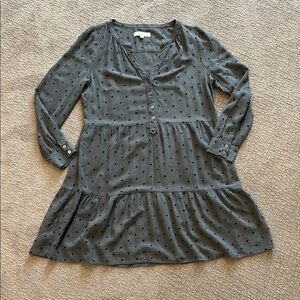 LOFT Gray Polka Dot Relaxed Tiered Dress